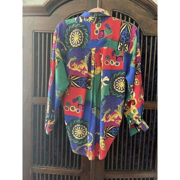 VTG TESS Colorful Abstract Floral Women’s Polyester Long Sleeves Blouse M - Picture 2 of 6